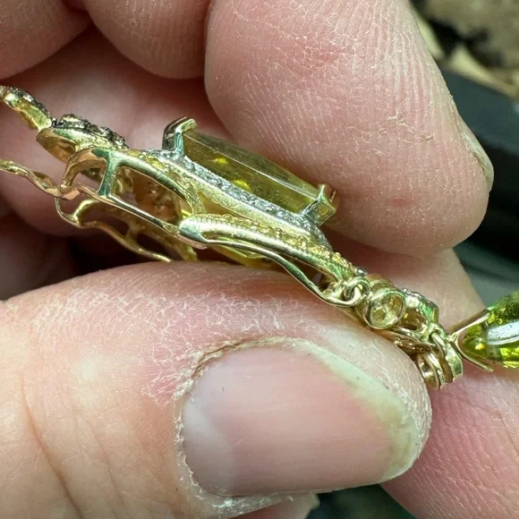 Estate LeVian 18k Gold Citrine Diamond Drop Pendant - Picture 4 of 12